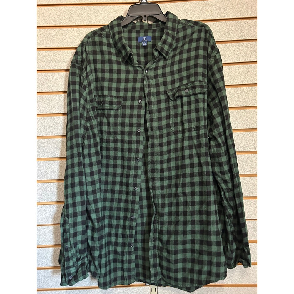 George Mens 3XL Tall Green Black Buffalo Plaid Flannel Button Down Shirt Long Sl